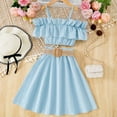 thumbnail image 2 of ZHUASHUM Baby Girl Outfits Toddler Sleeveless Solid Color Ruffles Tops Skirt With Belt Cute Girl Clothes Set Blue 11-12 Years, 2 of 5