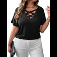 thumbnail image 2 of Tops para Mujer, Camisetas de Verano A con Cuello Cruzado, Túnicas Holgadas e Informales de Gran Tamaño Negro 4XL, 2 of 9