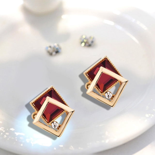 Elegant Square Geometric Earrings for Women Wedding Rhinestone Dangle Jewelry Gold Color Statement Accessories