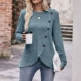 thumbnail image 5 of BLTIBY Long Sleeve Shirts for Women Knit Round Neck Button Dressy Solid Color Sweater Blouse Autumn Lightweight Casual Tunic Tops Blue XL, 5 of 7
