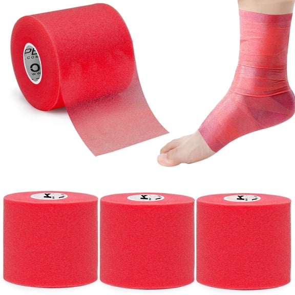 OK TAPE Pre Wrap Tape (4-Rolls, 120 Yards) - Athletic Foam Underwrap for Sports, Protect for Ankles Wrists Hands and Knees, 2.75 Inches - Red