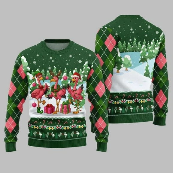 2025 Christmas Funny Flamingo Ugly Christmas Sweater 003