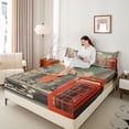 thumbnail image 4 of jejeloiu Modern City Bed Sheets,Red Telephone Booth King Sheets For Girls Kids 4 Pieces, 4 of 7