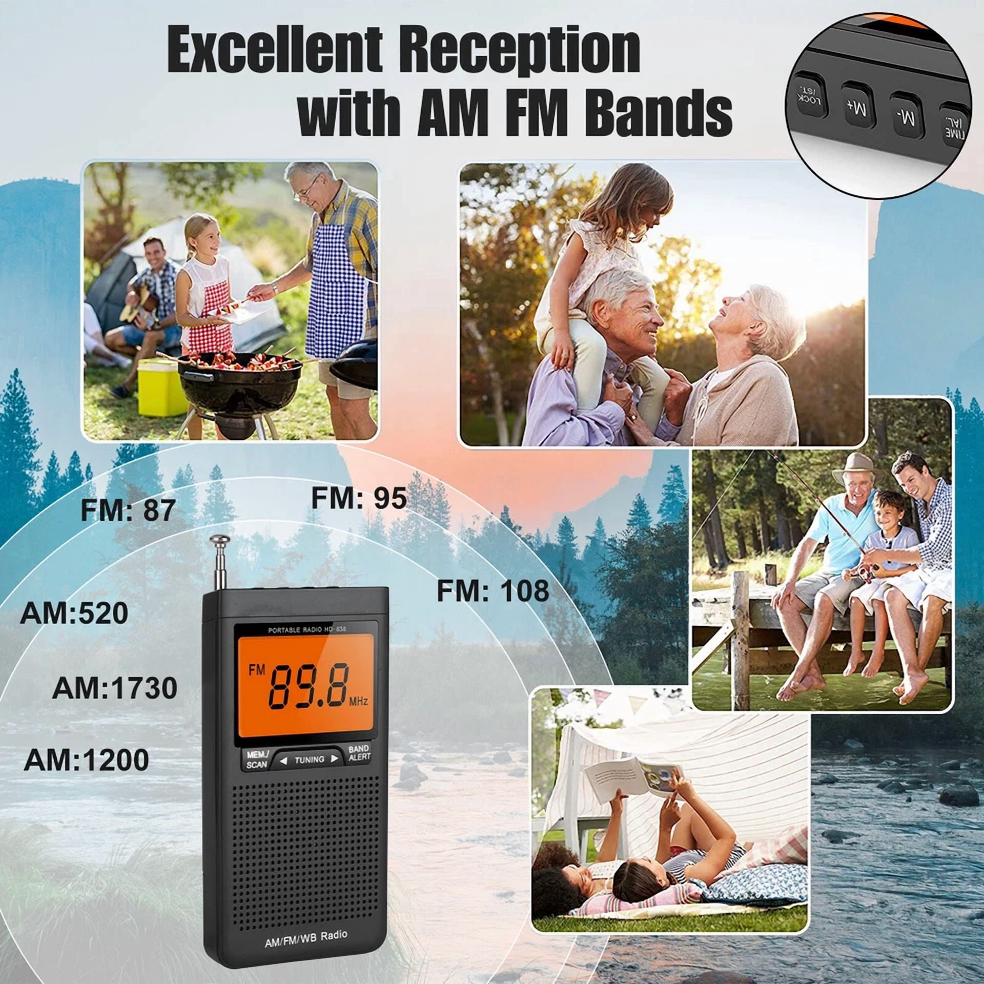 CRESTIN- Emergency Pocket AM FM NOAA Weather Band Radio Auto-Search Receiver LCD Screen