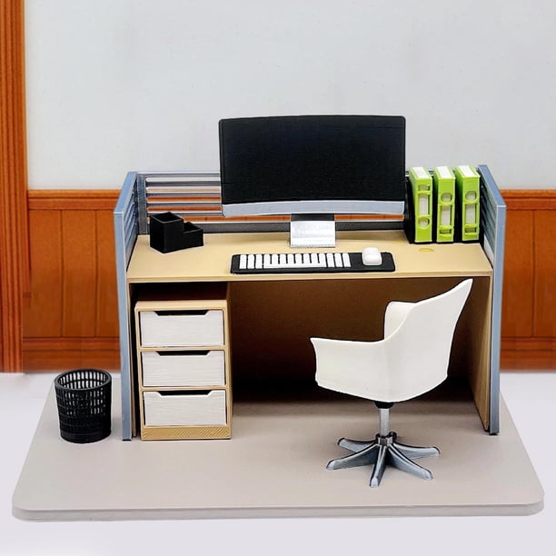 Decoración de casa de muñecas, muebles de oficina, modelo de escritorio de computadora en miniatura 1:12, decoración de oficina, pequeños juguetes de Conjunto C