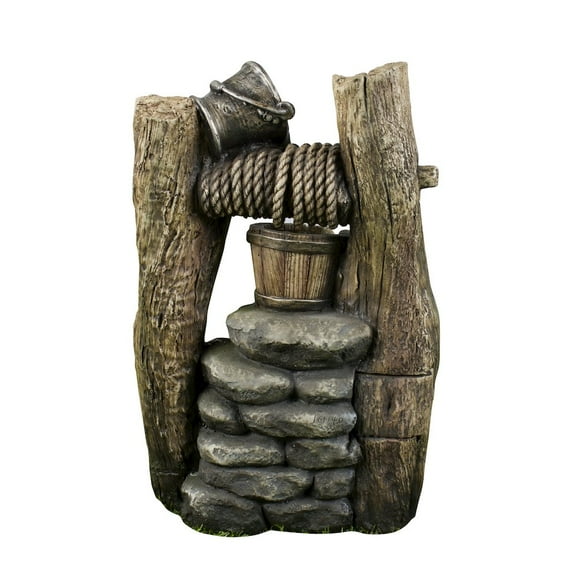 Hi-Line Gift Ltd. Well Fountain with Pouring Pail, 2 Buckets, & 3 LEDs