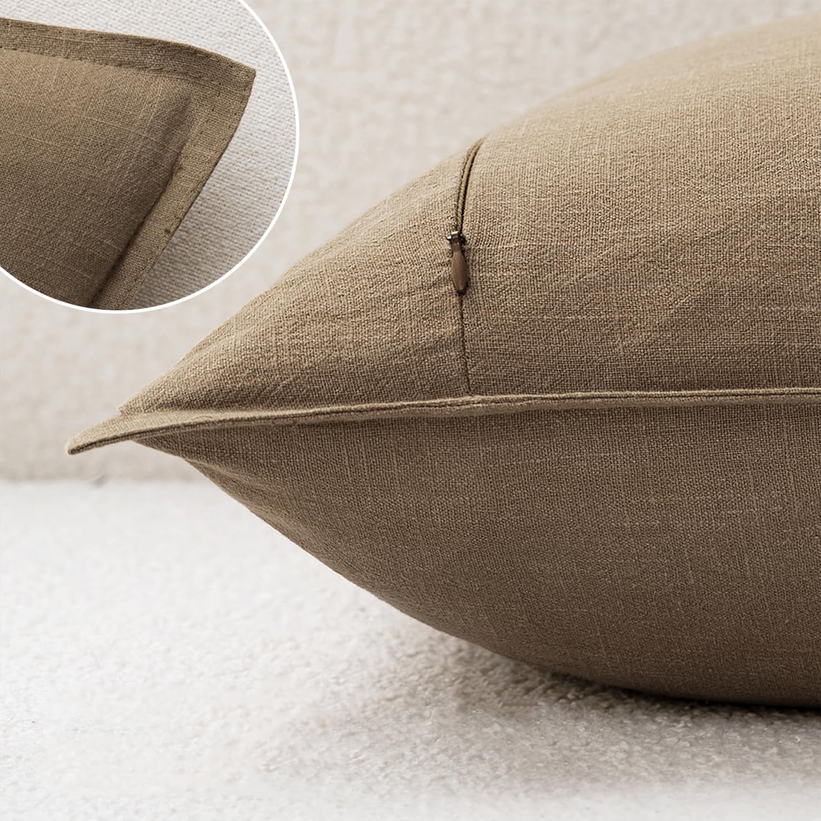 Fancy Homi 2 Packs Coco Brown Decorative Linen Soild Throw Pillow Covers 18x18 Inch for Living Room Couch Bed sofa, soft Square Farmhouse Vintage Cushion Cases Modern Home Décor, 45x45 cm