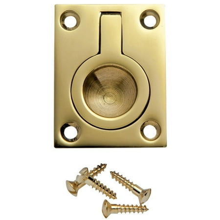 Flush Ring Pull Polished Brass - 1-1/2 inW x 2 inH Rectangular Recessed Ring Pull, Polished Brass, Solid brass recessed ring pull By Rockler Ship from US