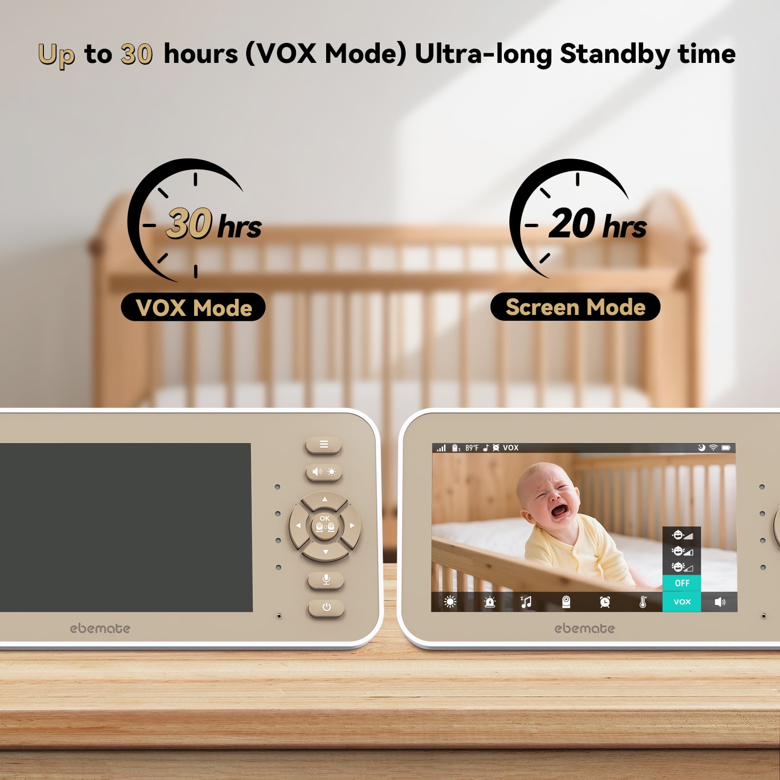 ebemate Video Baby Monitor Camera with Two Camera, 5" LCD Screen Video & Audio No Glow Night Vision,2-Way Talk Audio Cam Baby Monitoring 1500FT Range EBE50P-2