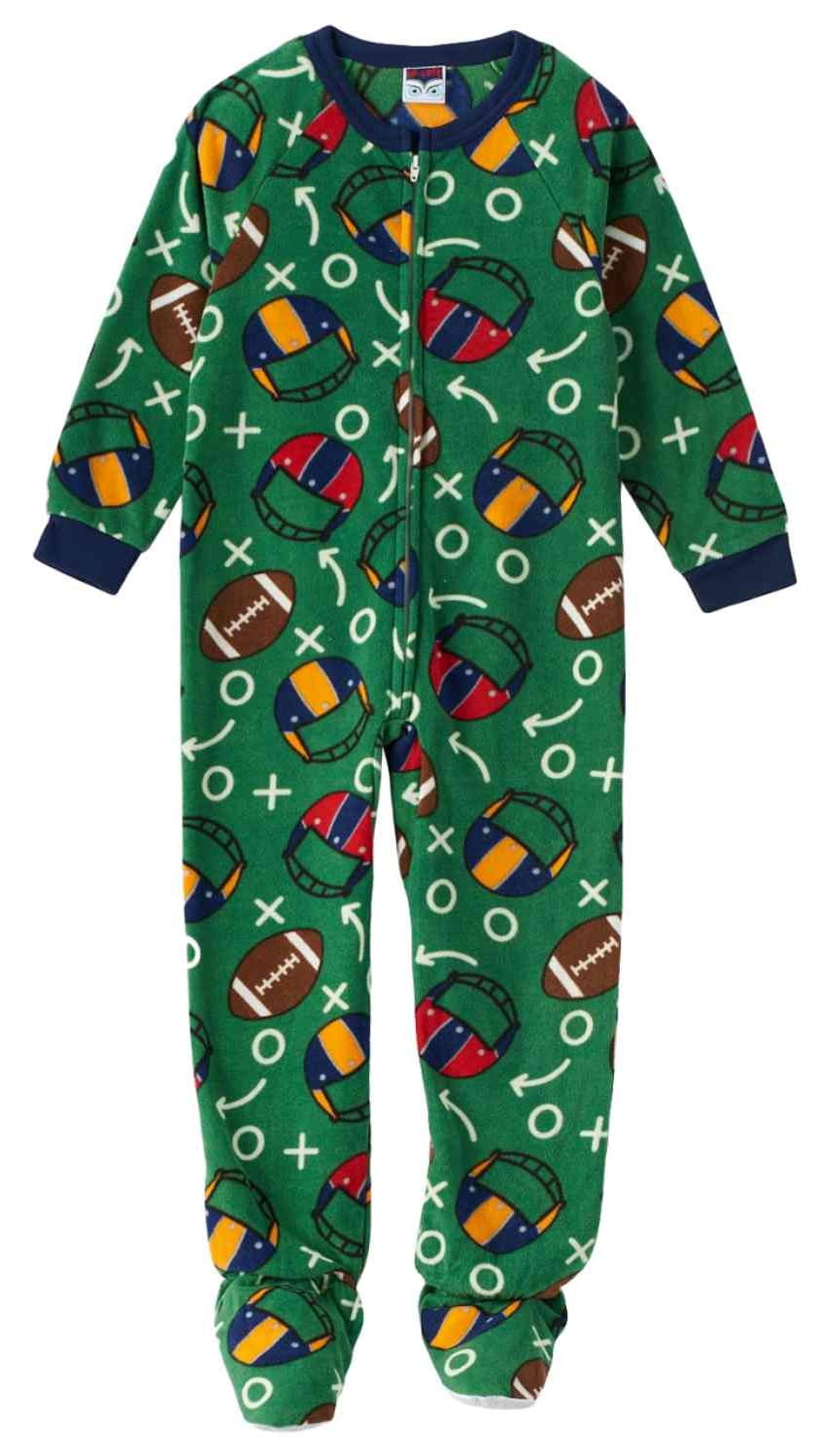 UpLate UpLate Boys Green Fleece Football Themed Footed Pajama
