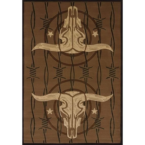 United Weavers Contours Lodge Area Rugs - 514-27859 Southwestern Lodge Toffee Horns Bullseye Barbwire Stars Rug