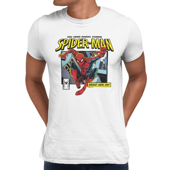 Marvel Spider-Man Brand New Day Men's Spidey New Comic Swing T-Shirt (Bright White, S-XXXL)