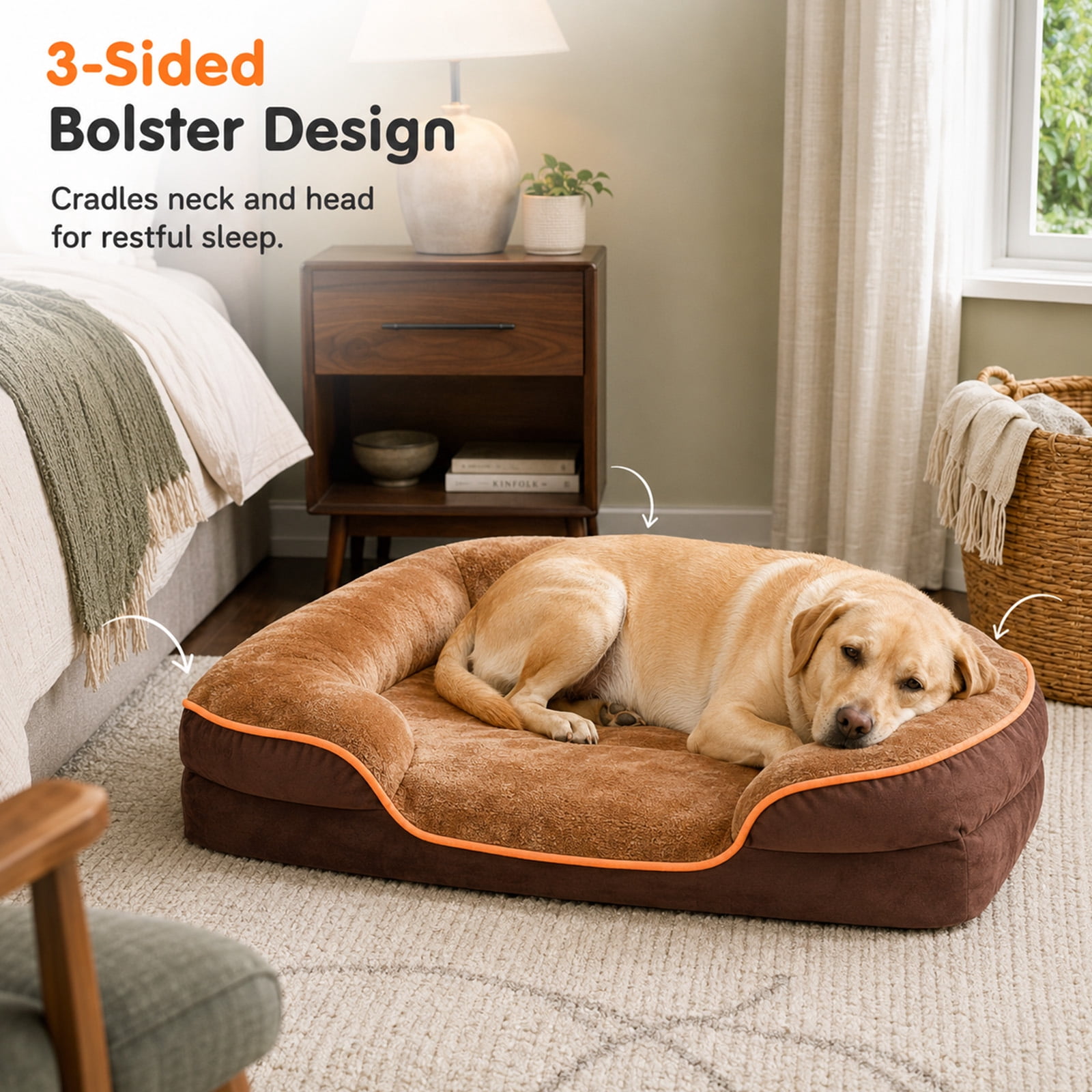 Alvantor L/XL Orthopedic Dog Bed for Extra Large Dogs & Cats with Washable Removable Cover Non-Slip Base Waterproof Liner, Pet Bed with Sides