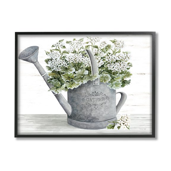 Stupell Country Watering Can Bouquet Botanical & Floral Painting Black Framed Art Print Wall Art