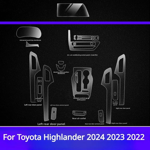 For Toyota Highlander 2024 2023 2022 Accessories interior film transparent TPU Gear Panel Center Console Anti-scratch Sticker.