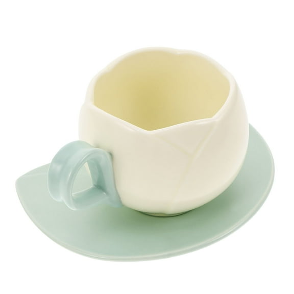GOOHOCHY 1 Set Of Tulip Mug Flower Tea Cup Aesthetic Coffee Cup Creative Coffee Porcelain Espresso Cup Cute Mug And Saucer Flower Coffee Cup
