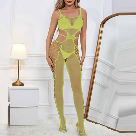 uublik Comfy Lingerie for Women Set Valentine s Day One Piece Nightwear Lace Nightgown Bodysuit Chemise Sleepwear Yellow Free Size