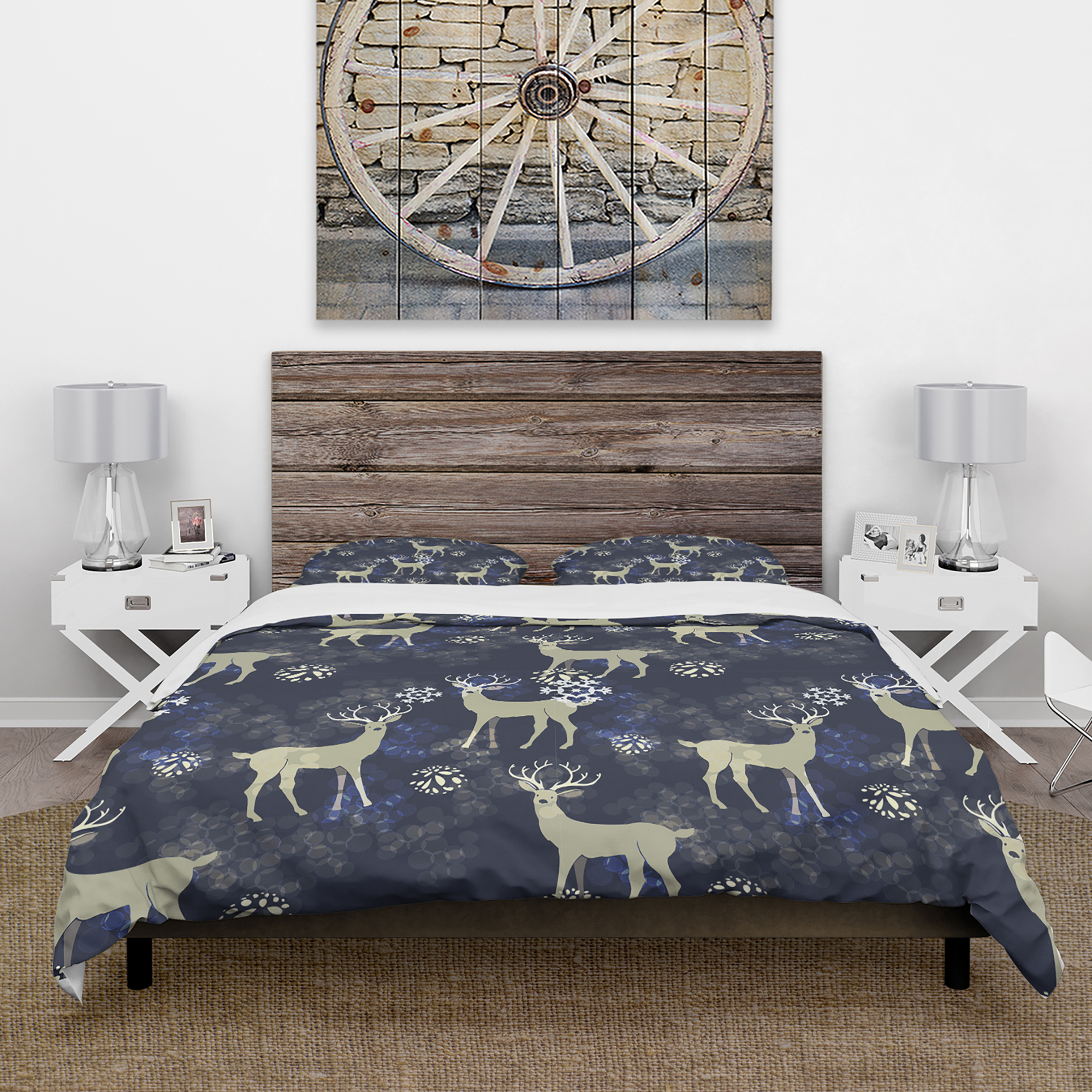 Designart 'Raindeer With Christmas Snowflakes' Animals Duvet Cover Set