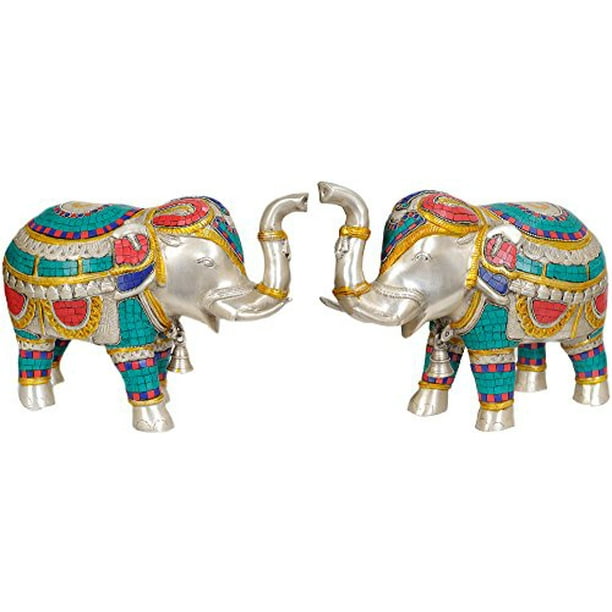 Elephant Pair with Bells and Upraised Trunks (Supremely Auspicious
