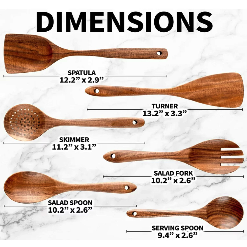 Zulay Kitchen Wooden Spoon for Cooking, Wooden Utensils for Cooking, Teak Wood Utensil Set Non Stick - 6 Piece Set - image 5 of 8