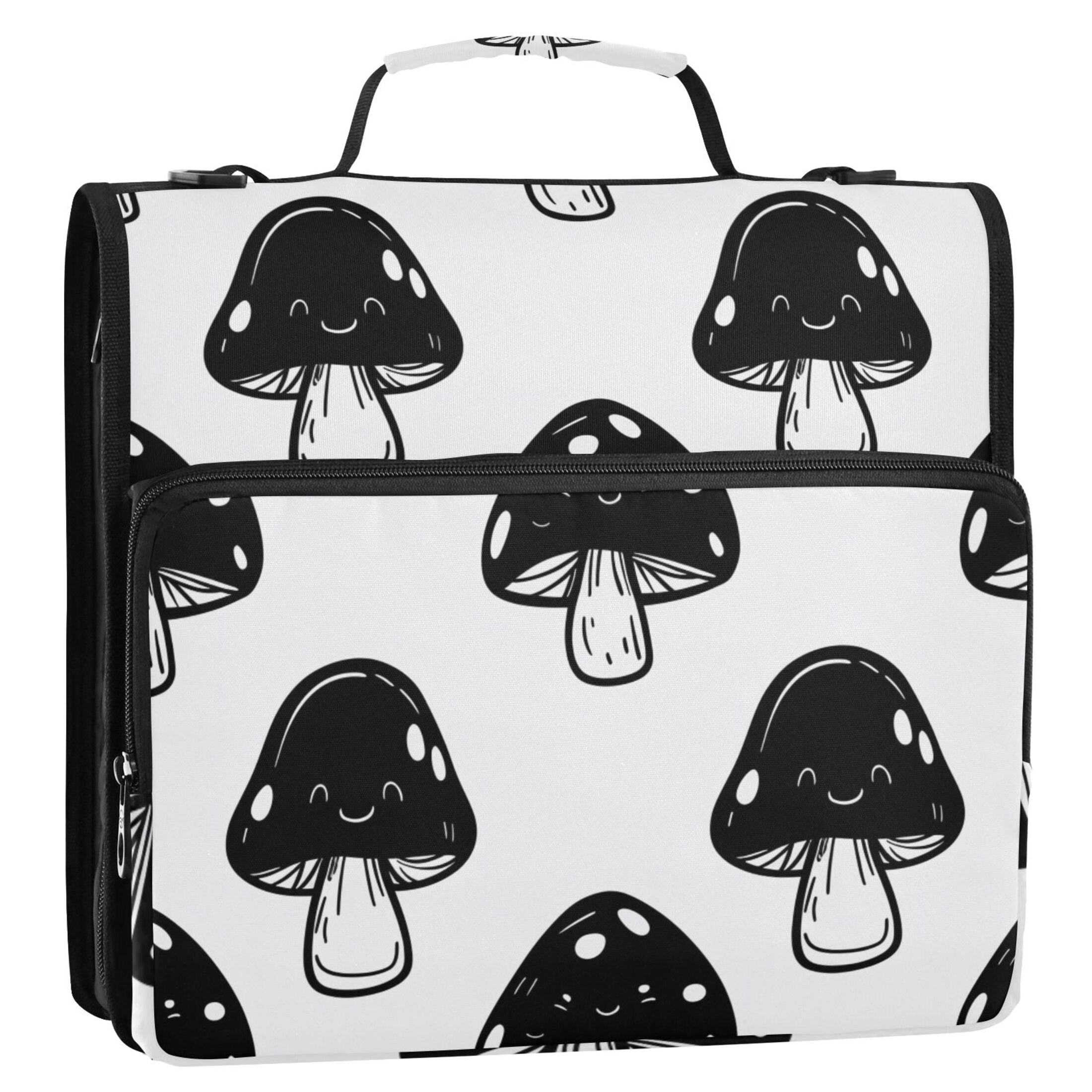 ALAZA Zipper Binder Black Mushrooms 3 Ring Trapper Keeper File Folder Organizer Bag
