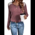 thumbnail image 2 of Camisa Informal de Cuello Redondo para Mujer, Blusa de Encaje con Retazos, Suéteres Tipo Jersey, Túnica de Larga de Color Liso. Rojo Ladrillo XL, 2 of 7