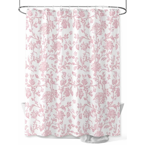 Light Pink Floral Paisley Shower Curtain, Boho Leaf Vintage Farmhouse Linen Waterproof Shower Curtain Set with 12 Hooks Lightweight Washable Fabric Shower Curtains for Bathroom 36x72 Inches