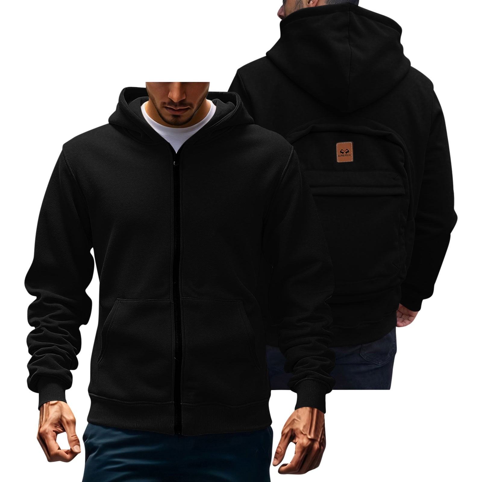 qolati Mens Travel Hoodies with Backpack Creative Travel Hoodie Jackets Zip Up Hooded Sweatshirt Christmas Day Long Sleeve Outerwear with Pockets