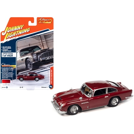 1966 Aston Martin DB5 RHD Rossa Rubina Chiara Red Met "Classic Gold Collection" 2023 1/64 Diecast Model Car by Johnny Lightning