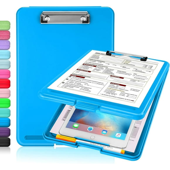 Sooez Clipboard with Storage Plastic Storage Clipboard with Low Profile Clip Heavy Duty Nursing Clipboards Foldable Waterproof Coaches Clipboard Ca Blue