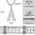 thumbnail image 3 of ElegantLetters Sterling Silver Moissanite Alphabet Pendant Necklace for Women, 3D VVS1 Lab-Grown Diamond Alternative, 3mm Franco Chain 24 Inch(Letter A), 3 of 14