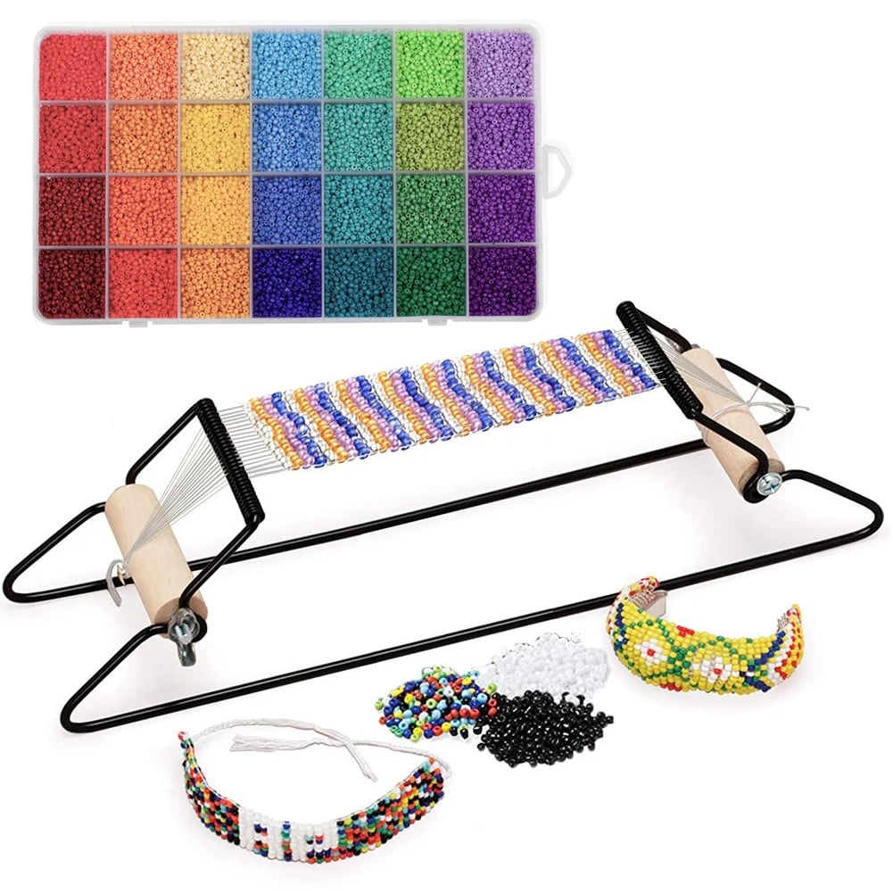 Bead Loom Kit for Adults, Beading Loom Supplies with 28 Color Glass Seed Bead Bracelets, Christmas Valentine's Day Jewelry Earring Making Tools Gifts for Women DIY Craft