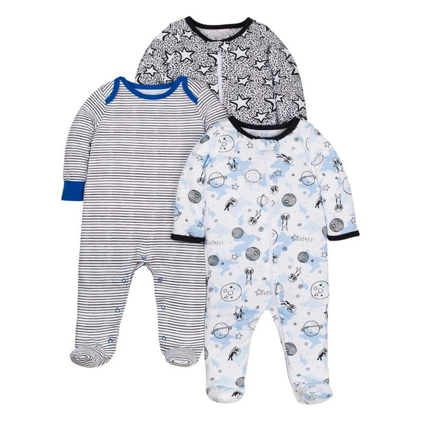 Little Star Organic Newborn Baby Boys Sleep 'N Play Footed Pajamas, 3