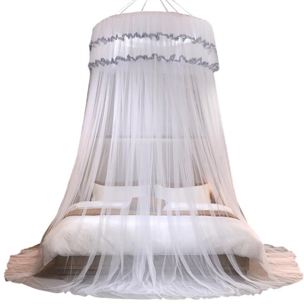 Luxurious Bed Canopy Mosquito Net for Single to King Size Bed, Extra Large Round Dome Lace Canopy Bed Curtains Punch-free Ceiling Hanging Bed Drapes (White)