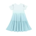 thumbnail image 5 of Spazoro Toddler Girls A-Line Dress, Short Sleeve Color Block Casual Round Neck Princess Dresses for Child Girls Light Blue Size 11-12T, 5 of 5