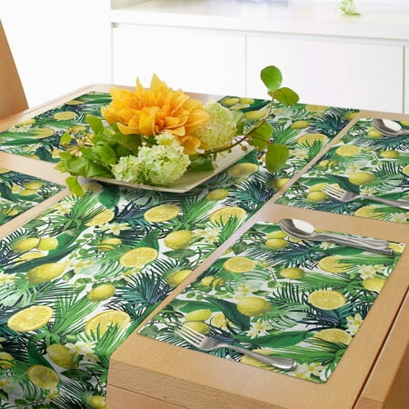 

Nature Table Runner & Placemats Tropical Plants with Large Evergreen Leaf Lemon Botany Palm Jungle Graphic Set for Dining Table Placemat 4 pcs + Runner 14 x72 Yellow Forest Green by Ambesonne