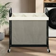 thumbnail image 2 of Laundry Hamper 3 Section, 120L Rolling Laundry Sorter Cart with Removable and Washable Liner Bag, Rolling Clothes Hamper with Metal Handle for Laundry Room and Bedroom, 2 of 7