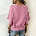 thumbnail image 4 of LWITHSZG Cotton Linen Half Sleeve Tops for Women Pleated Boat Neck T Shirts Casual Loose Fit Work Blouses Summer Outfits S-XXL, 4 of 9