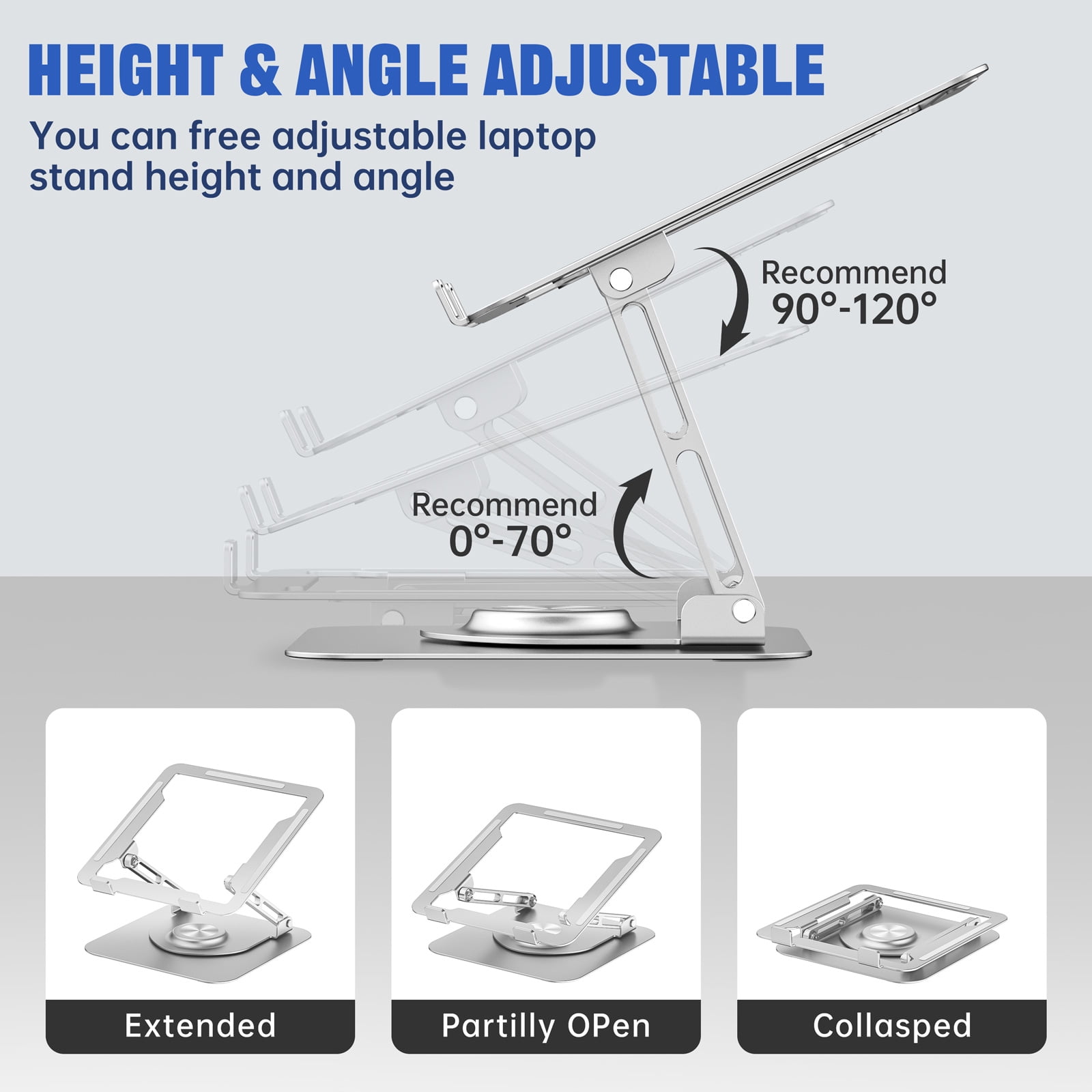 JOYEKY Laptop Stand for Desk, Foldable & Portable Computer Stand 360° Rotating for 10-16" Laptops