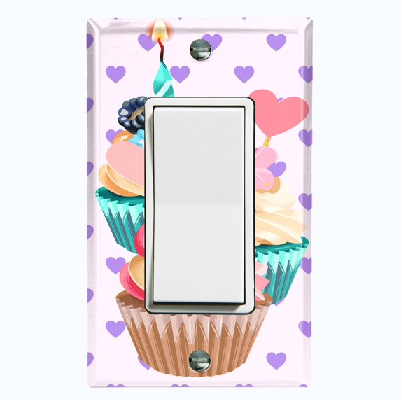 Metal Light Switch Plate Cover Floral Fruit Cupcakes Purple Heart Wallpaper CAK037