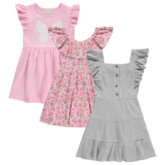 BTween 3 Piece Girls Summer Dress Set - Short Sleeve Casual Skater Dresses, Hgrey, 14/16