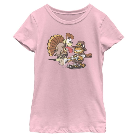 Girls Garfield Cat and Turkey Pilgrim Core T Shirt