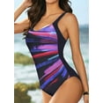 thumbnail image 5 of Eytino Womens One Piece Swimsuits Color Block Print Swimsuits Criss-Cross Back V Neck Bathing Suits Athletic Padded Athletic Training Swimwear Purple L Female, 5 of 7