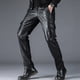 thumbnail image 1 of Pantalones largos de moda para hombre, gruesos, cálidos, de motociclista, de color sólido, con bolsillos, informales, de seda de hielo, 1 of 9