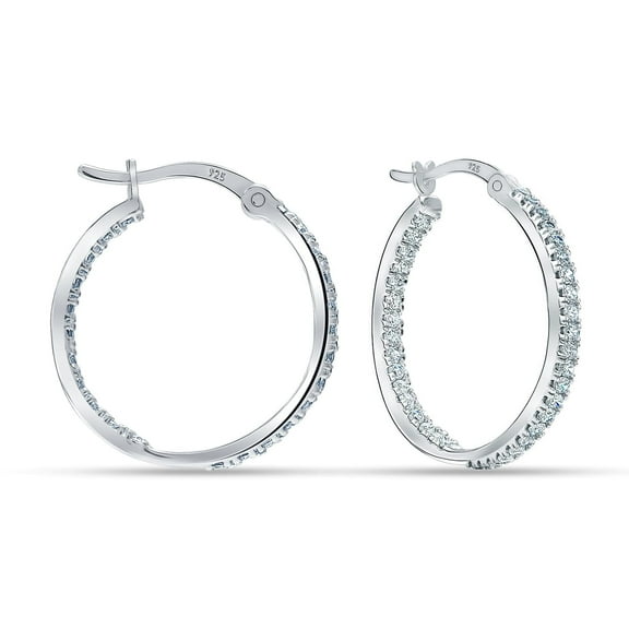 LeCalla 925 Sterling Silver Hoop Earrings for Women with Dual-sided Cubic Zirconia | Inside-Out Hoop Earrings Jewelry Gift 25MM