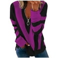 thumbnail image 4 of ZXLBBD Ladies Temperament Zipper V-shaped Strip Printing Long Sleeve T-shirt Top Casual Outdoor Comfort Daily Wear, 4 of 4