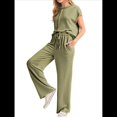 thumbnail image 1 of Conjunto Informal de Dos Piezas de Punto Acanalado para Mujer, Camiseta de Corta y Pantalón , Ideal para el Hogar y para Viajes Verde XL, 1 of 9