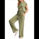thumbnail image 1 of Conjunto Informal de Dos Piezas de Punto Acanalado para Mujer, Camiseta de Corta y Pantalón , Ideal para el Hogar y para Viajes Verde L, 1 of 9