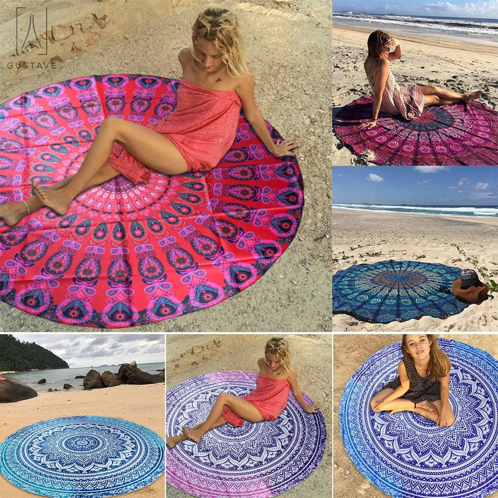 Boho Mandala Round Tapestry Beach Hippie Throw Yoga Mat Towel Indian Meditation 