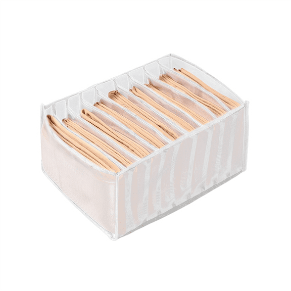 1PCS Pants Clothing Storage Box, 7 Grids Washable Foldable Drawer Clothes Organizer (White)